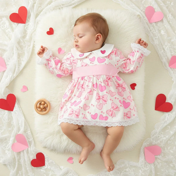 Little Hearts Baby Girl Heart Print Dress with Lace Trim - The Palm Beach Baby