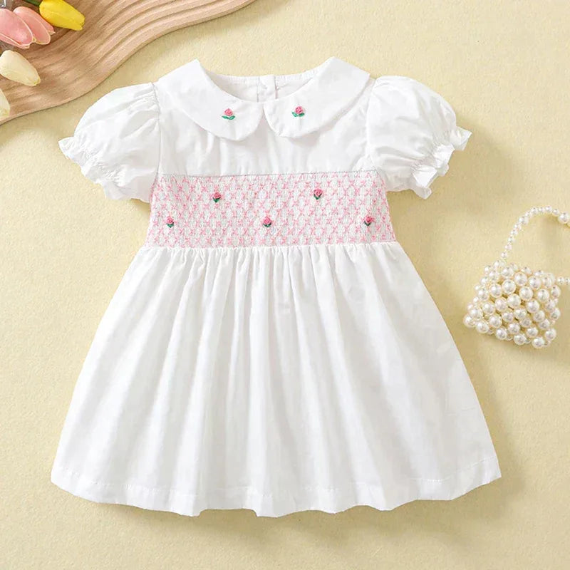 'Pamela' Hand Embroidered Smock Dress - Princess Pink or Garden Green - The Palm Beach Baby