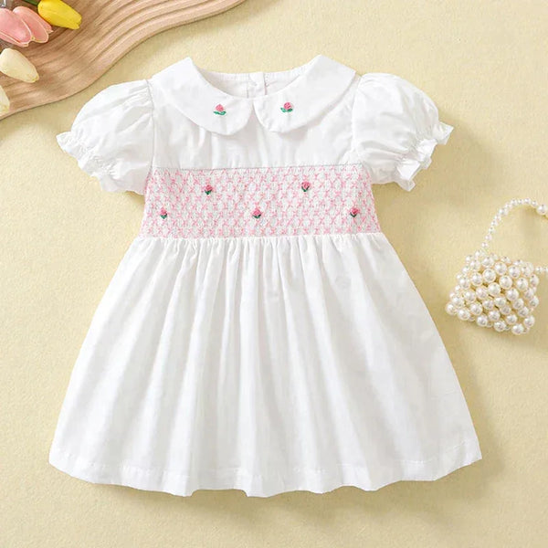 'Pamela' Hand Embroidered Smock Dress - Princess Pink or Garden Green - The Palm Beach Baby