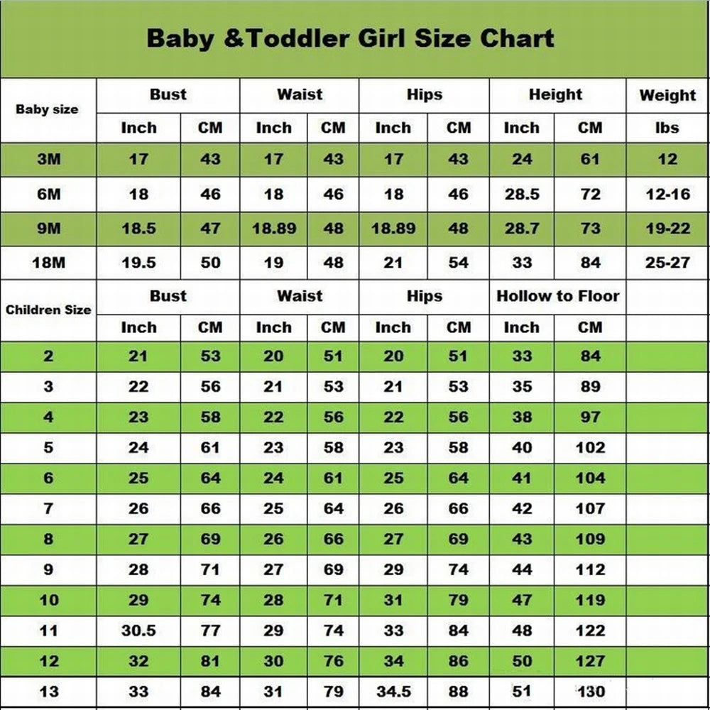 Size chart for the Baby Lace Baptism Gown with Elegant Detailed Lace and Headband, ideal for christenings and special occasions, showcasing timeless beauty and comfort for baby girls.