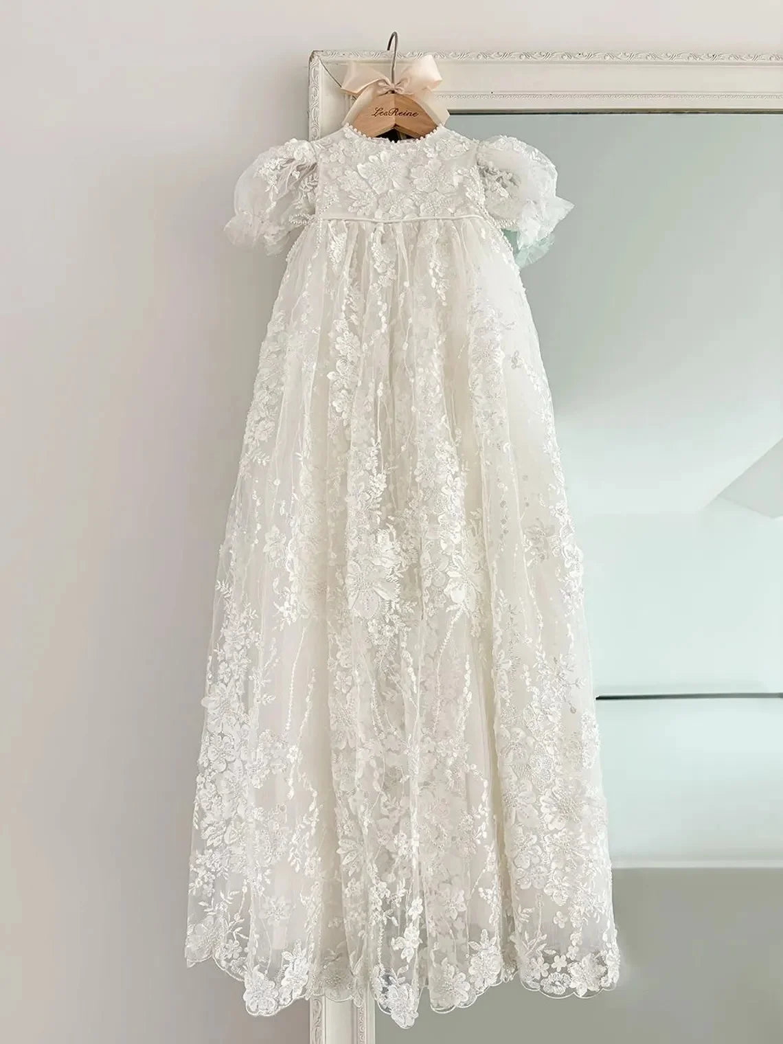 Remy Christening Gown for Babies and Toddlers - Puff Sleeve Elegance