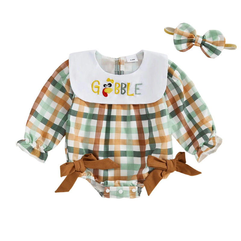 A Gobbling Good Thanksgiving Plaid Baby Bubble Set