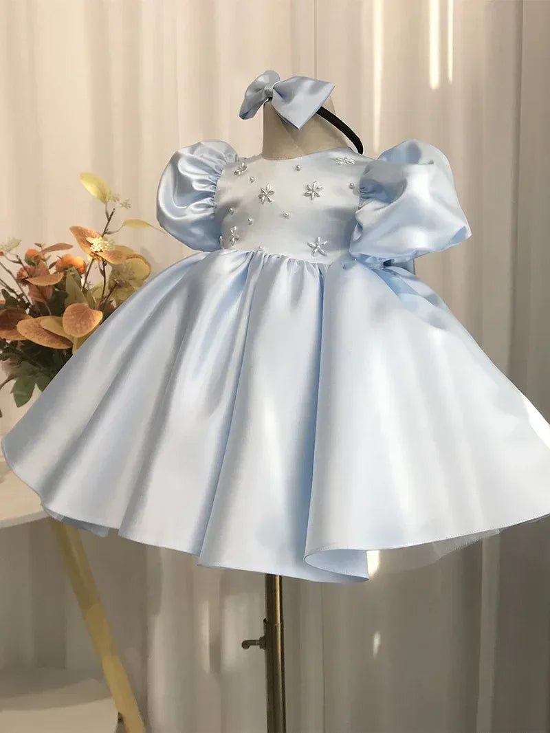 "Michelle" Elegant Beaded Dress in Princess Pink or Soft Blue - The Palm Beach Baby