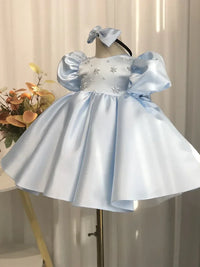 "Michelle" Elegant Beaded Dress in Princess Pink or Soft Blue - The Palm Beach Baby