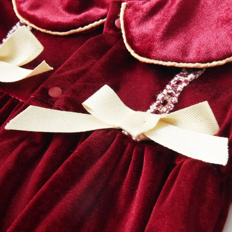 Elegant Velvet Long Sleeve Peter Pan Collar Romper