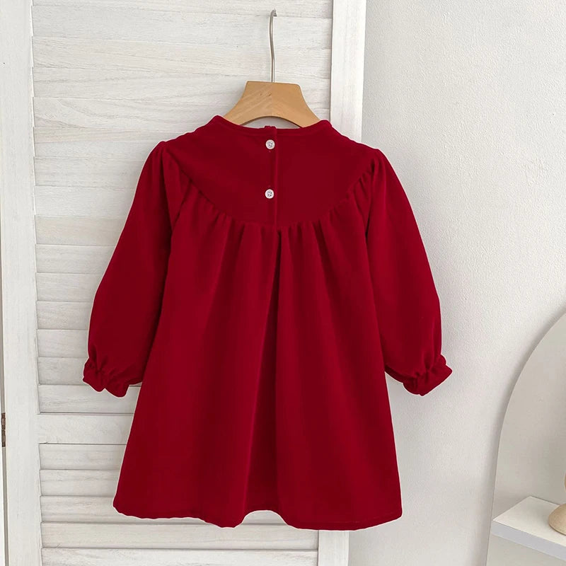 Bow-Licious Holiday Red Smocked Dress - Lantern-Style Sleeves