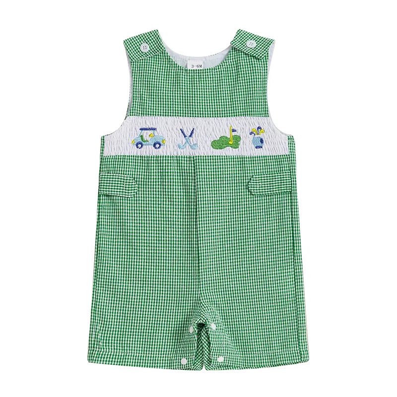 "Golfing Baby" Green Checked Romper