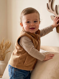 Trevor Khaki Lightweight Zippered Deer Embroidered Boys Vest - Soft and Comfy