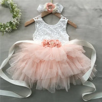 Elegant Roxane vintage-inspired girls' beaded dress set with lace bodice, pink tulle skirt, belt and headband.