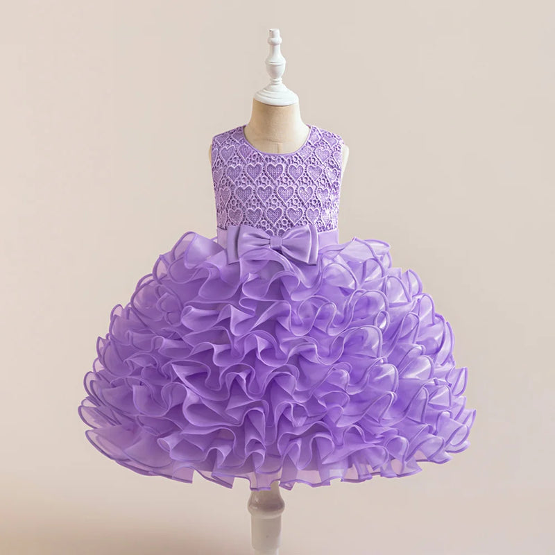 Elegant purple 'Evengaline' Tulle Tiered Dress for Girls, showcasing a beautiful ruffled skirt and enchanting design.