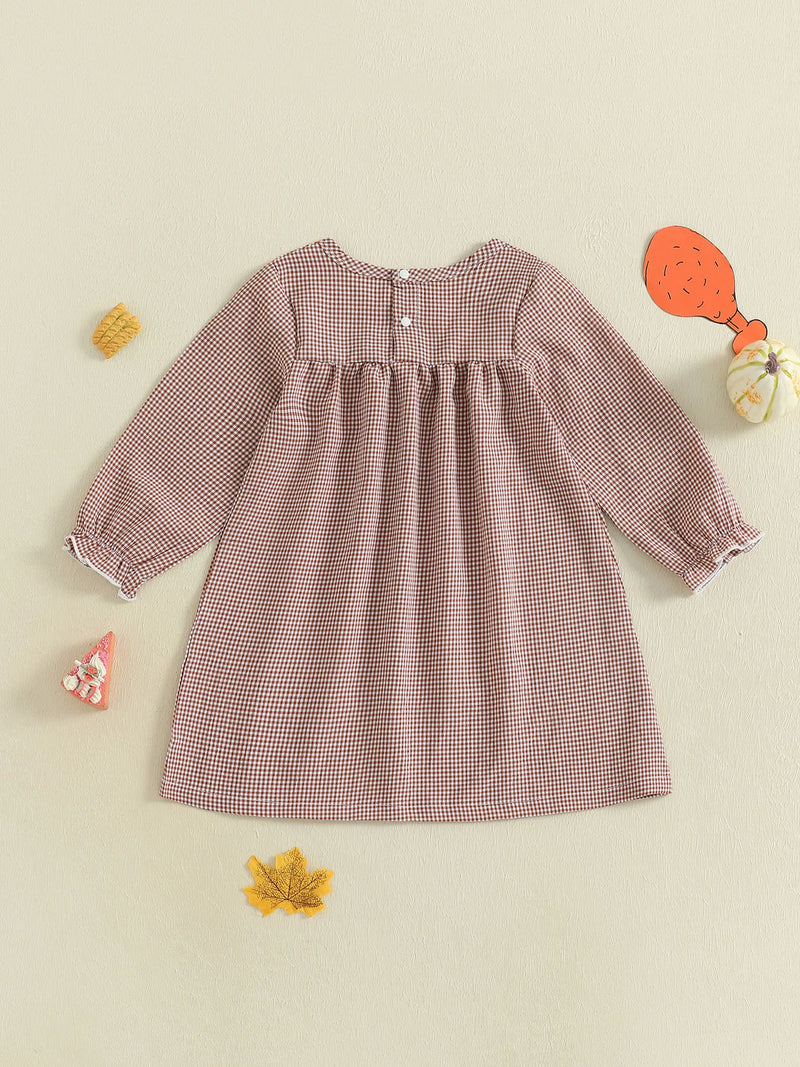 "Checks and Turkeys" Little Girls Smocked Dress