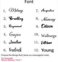 Font style options: 12 handwritten name styles for personalized baby brush/comb.