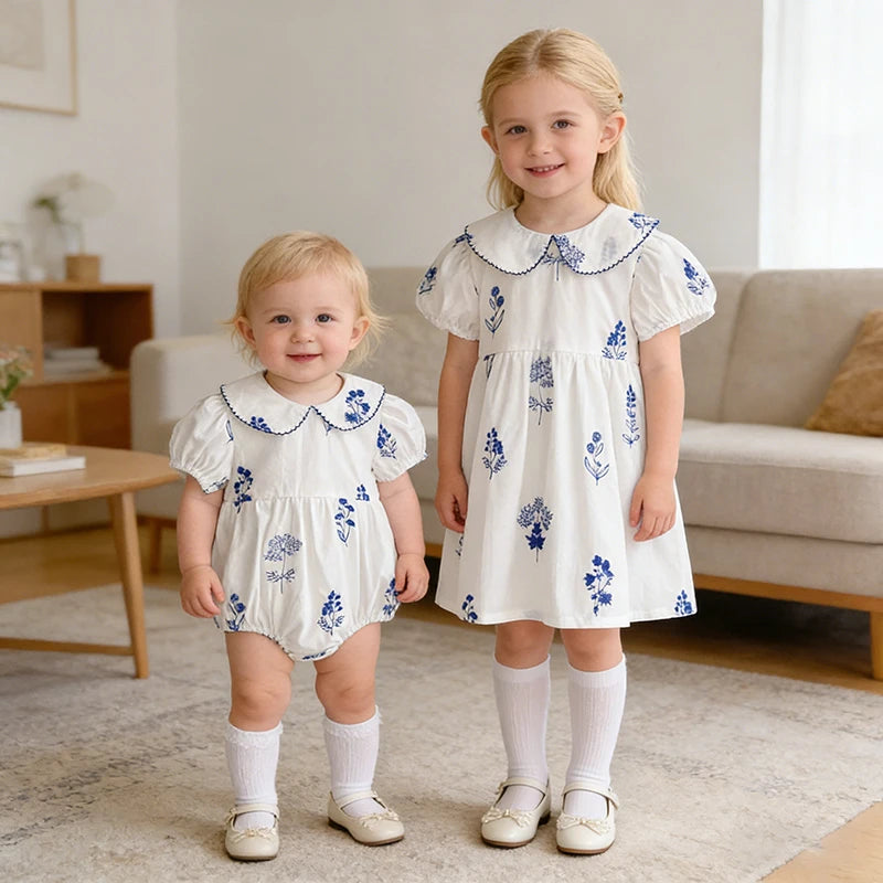 Bleu Fleurs Peter Pan Collared Girls Summer Frock - The Palm Beach Baby Estimated 12 - 20 Day Shipping
