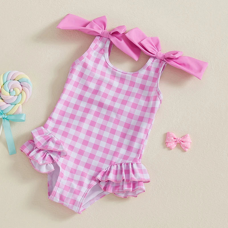 "Cute in Checks" 1PC Little Girl's Swimsuit