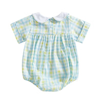 Hoppin' Good Time Plaid Peter Pan Collared Bubble With Bunny Smocking - The Palm Beach Baby Estimated 14 - 20 Day Shipping