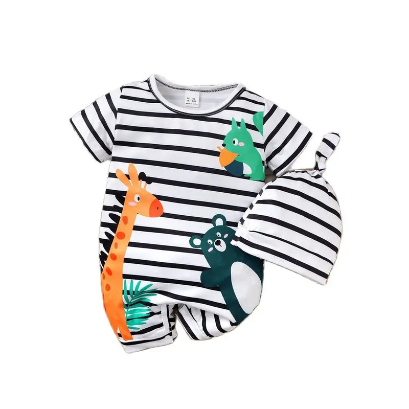 "Animal Boogie" Adorable Baby Romper Hat Set - 2 Colors