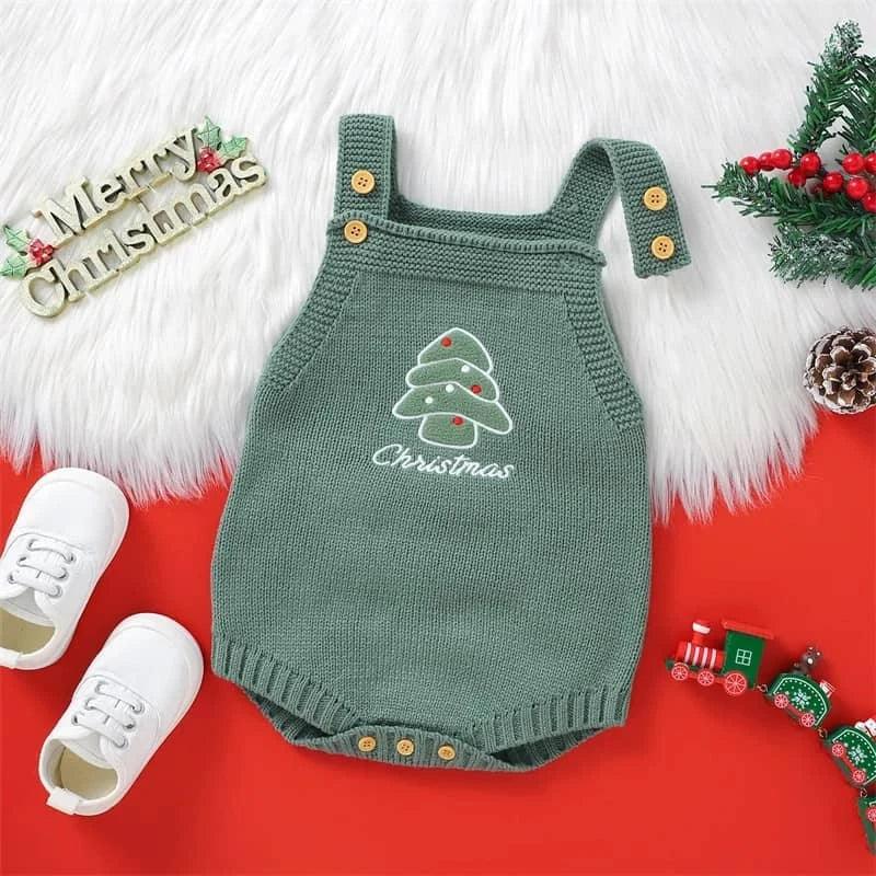Happy Holidays Embroidered Knit Baby Bubble Overalls - The Palm Beach Baby