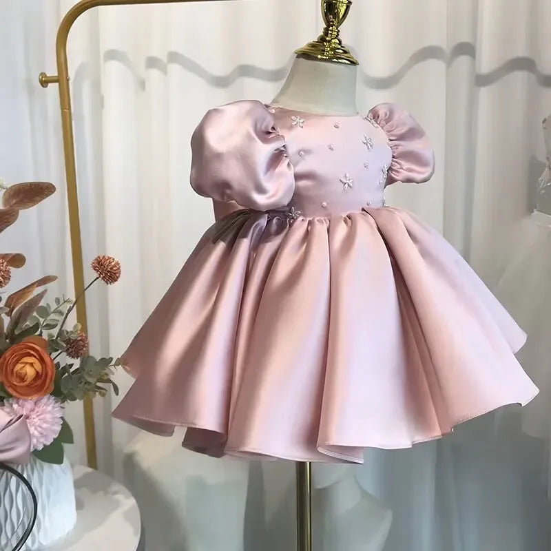 "Michelle" Elegant Beaded Dress in Princess Pink or Soft Blue - The Palm Beach Baby