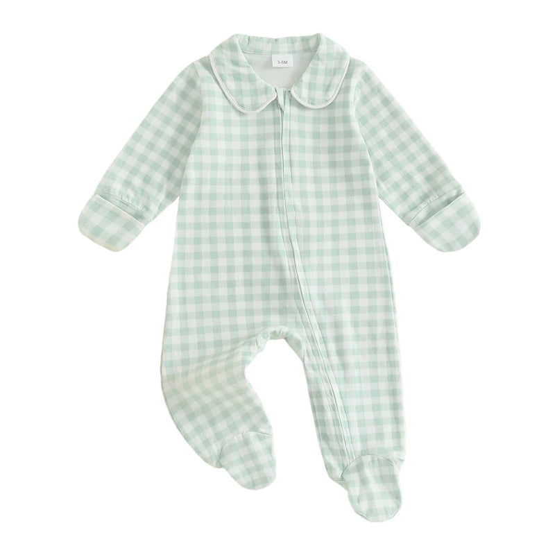 Checked Cutie Zippered Baby Footie Romper