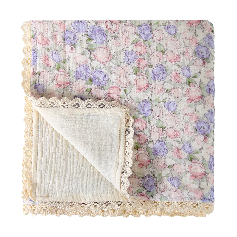 Soft Cotton Baby Blankets with Lace - 3 Designs