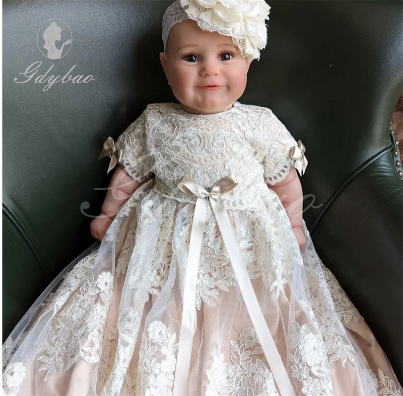 "Magdeline-Marie" Heirloom Satin Lace Baptism Gown