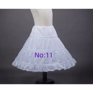 White children's petticoat crinoline underskirt with tiered ruffles, polyester, 6 styles.