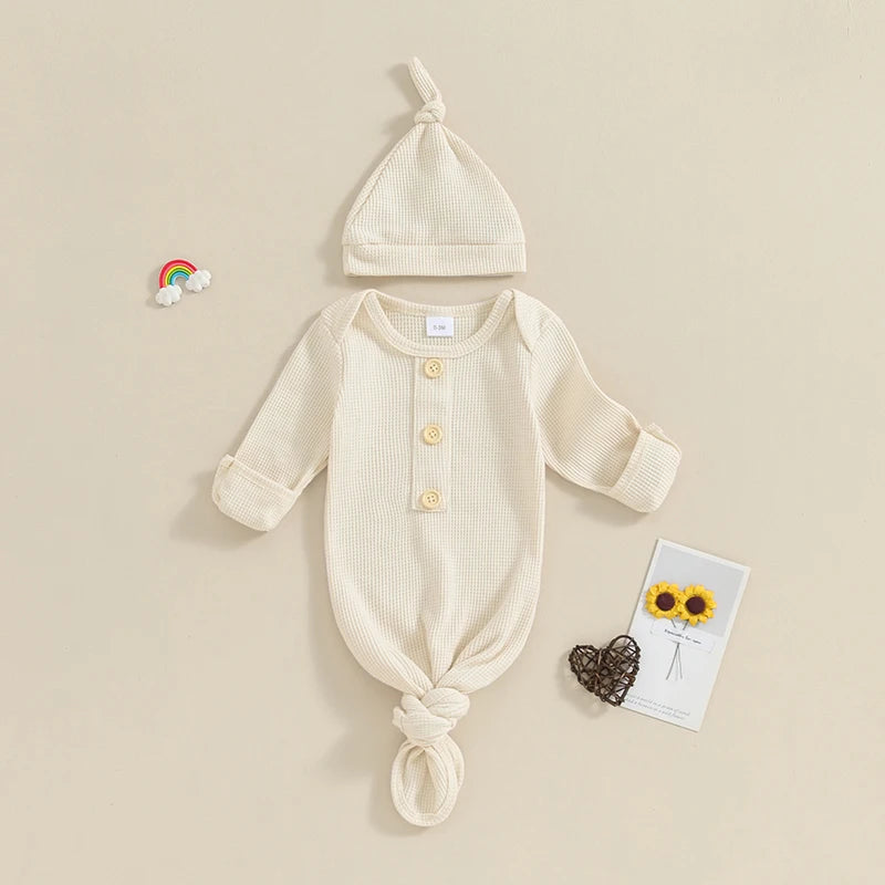 "Logan" Infant's Sleeping Gown + Matching Cap Set