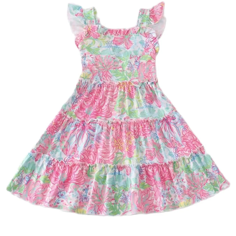 "Pink Flowers" Floral Print Girl's Dress
