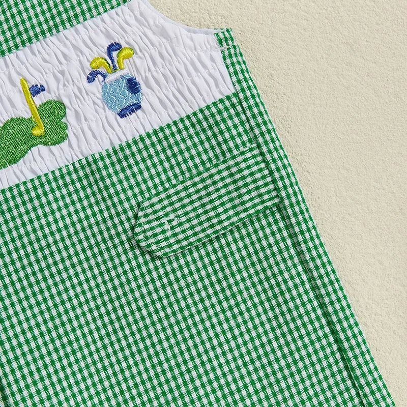"Golfing Baby" Green Checked Romper