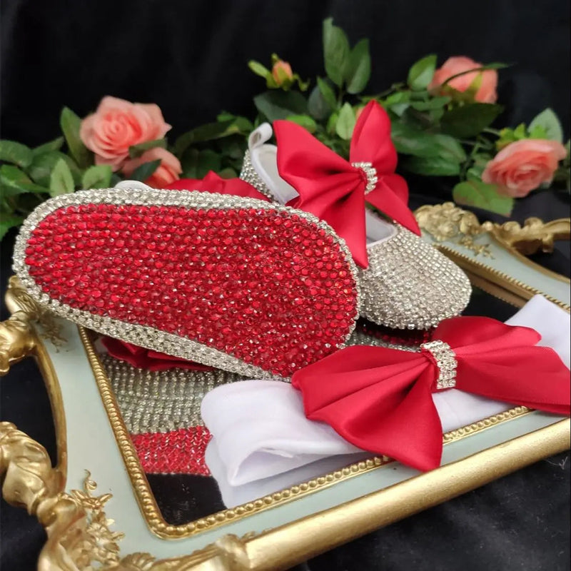 Baby's Bling Shoes and Headpiece Set - Posh Red