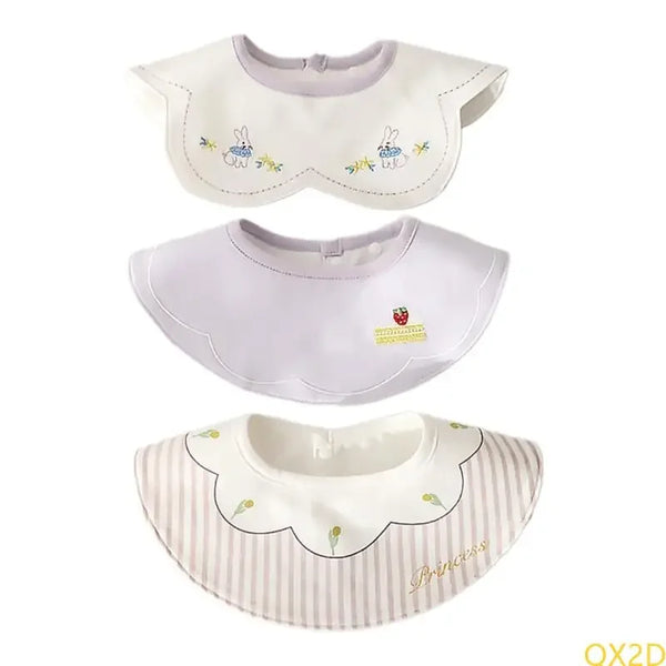 3-piece waterproof baby bibs set with embroidered cotton designs, snap closure, and "Princess" detail for meal time.