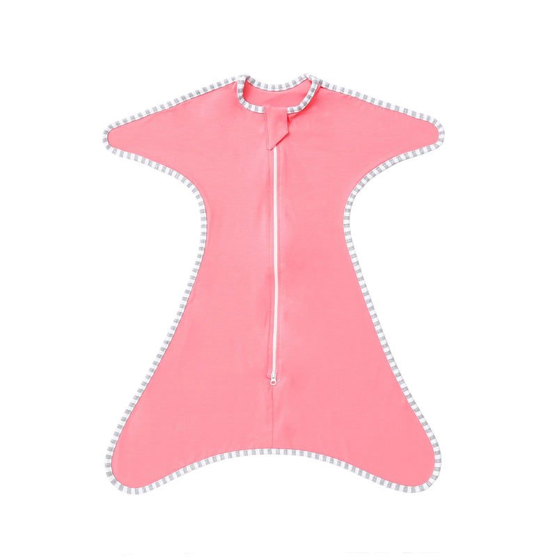 Front view of a pink Cozy Cotton Anti-Kick Calming Baby Sleeping Sack, featuring a zip closure and soft fabric.