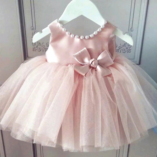 Lucy Elegant Pink Bow Ball Gown With Luxurious Tulle Skirt - The Palm Beach Baby 28 -30 Day Shipping