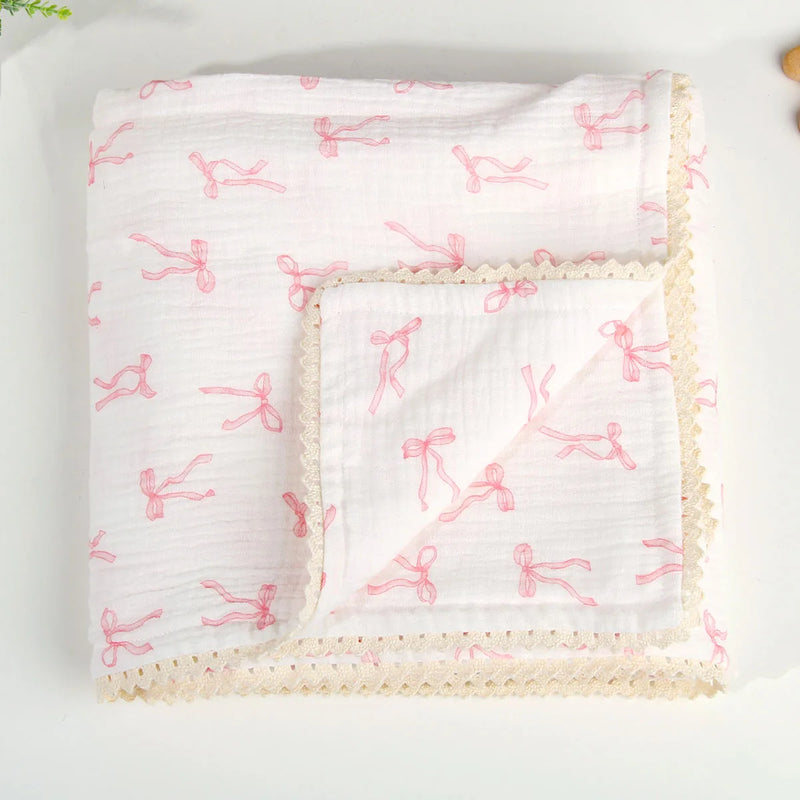 Soft Cotton Baby Blankets with Lace - 3 Designs