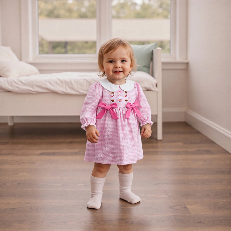 "Cowboy Goosies" Pink Checked Smocked Little Girls Dress