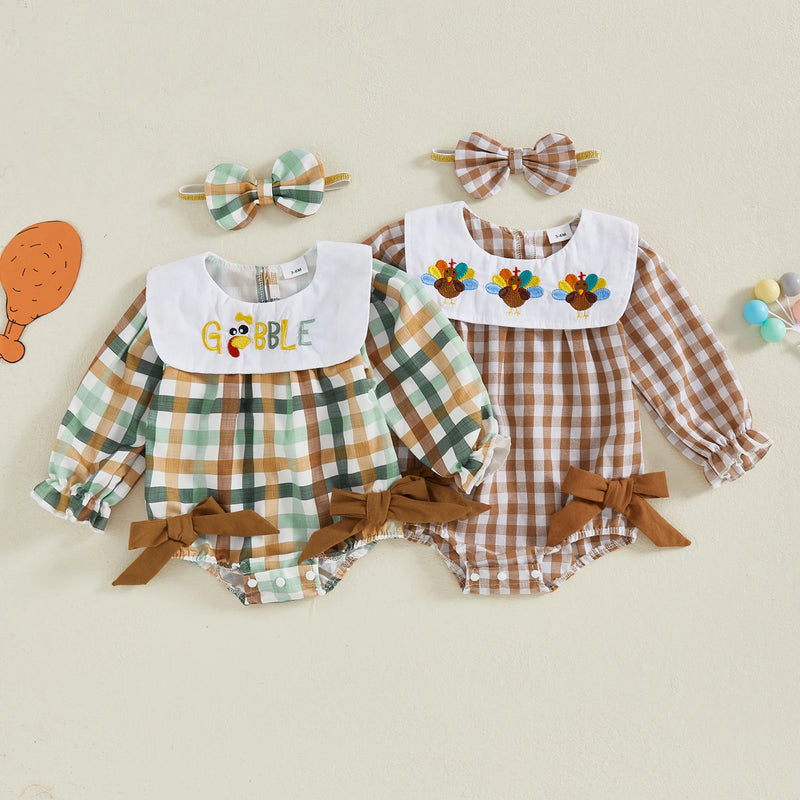 A Gobbling Good Thanksgiving Plaid Baby Bubble Set