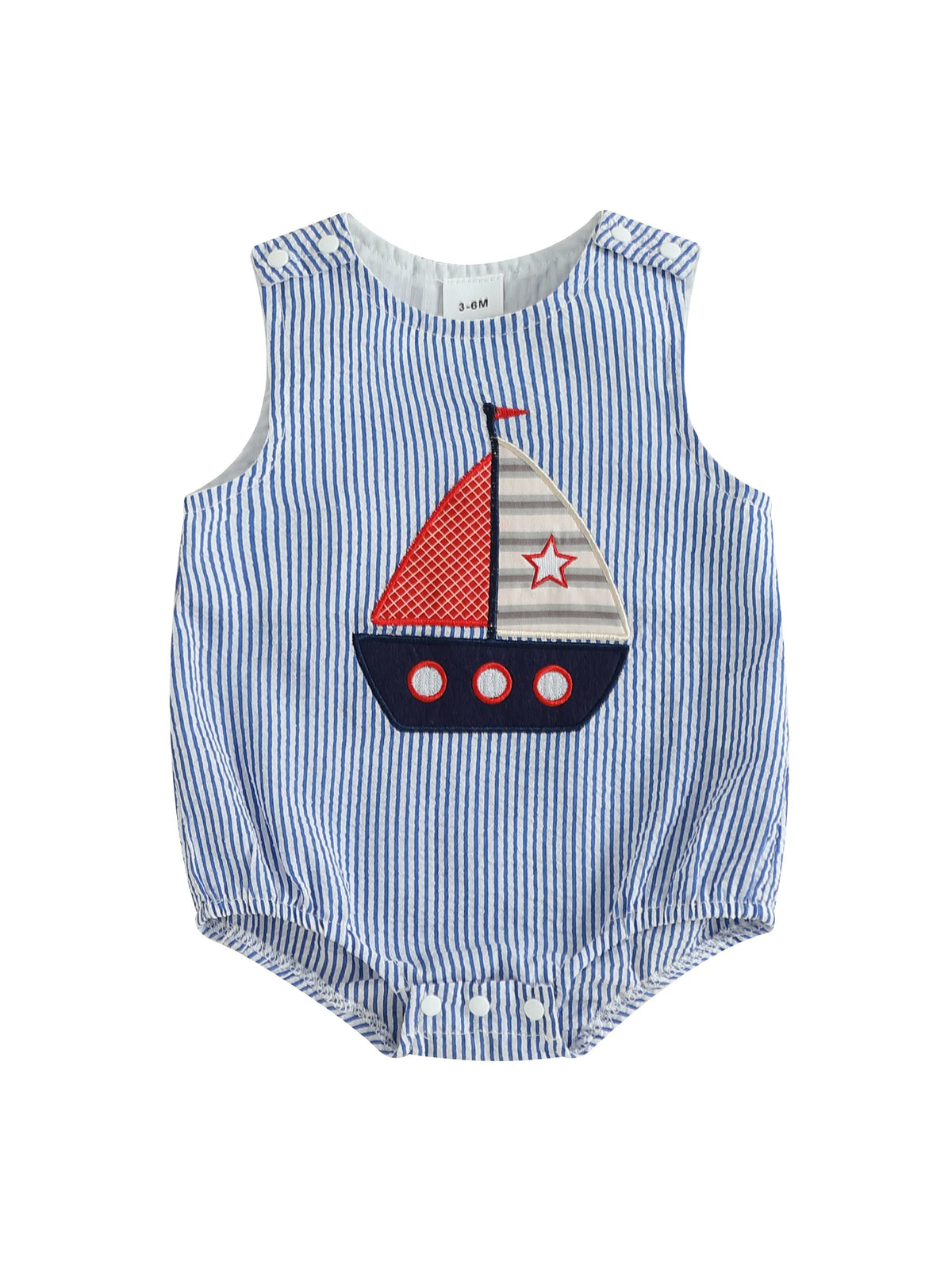 Little Sailboat Embroidered Boys Sleeveless Bubble - The Palm Beach Baby Estimated 12 - 20 Day Shipping