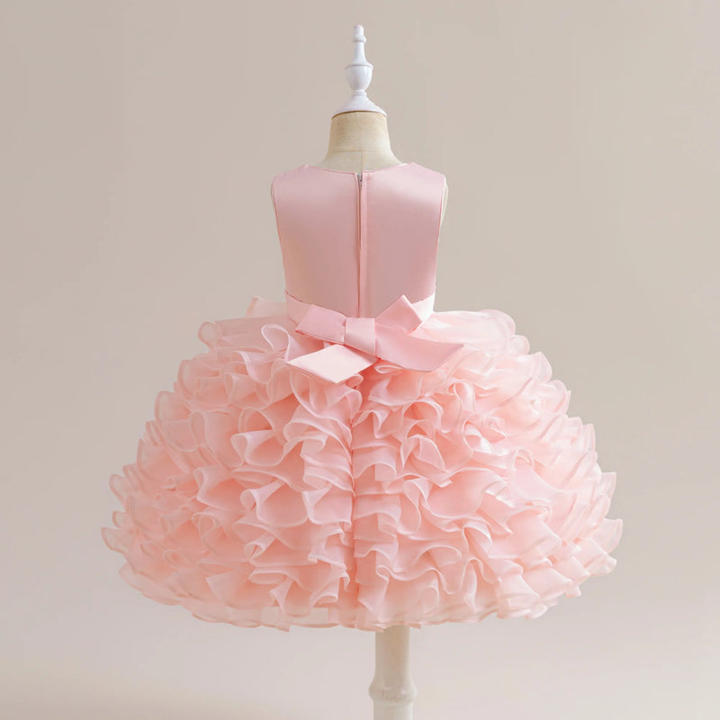 Size and care information for the 'Evengaline' Tulle Tiered Dress for Girls, showcasing its quality materials and fitting options.