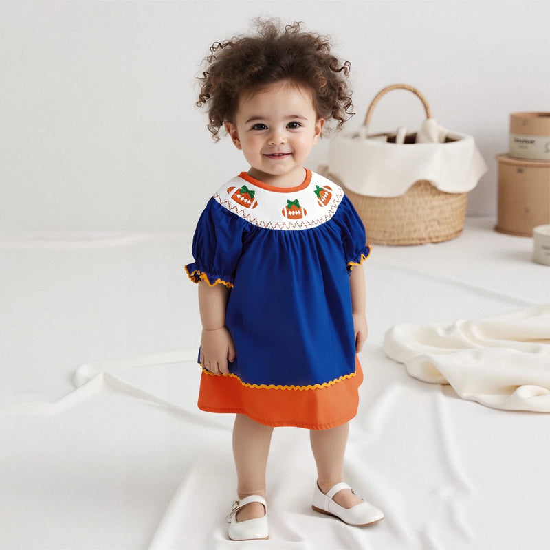 Football Mania Smocked Embroidered Dress - 3  Colors