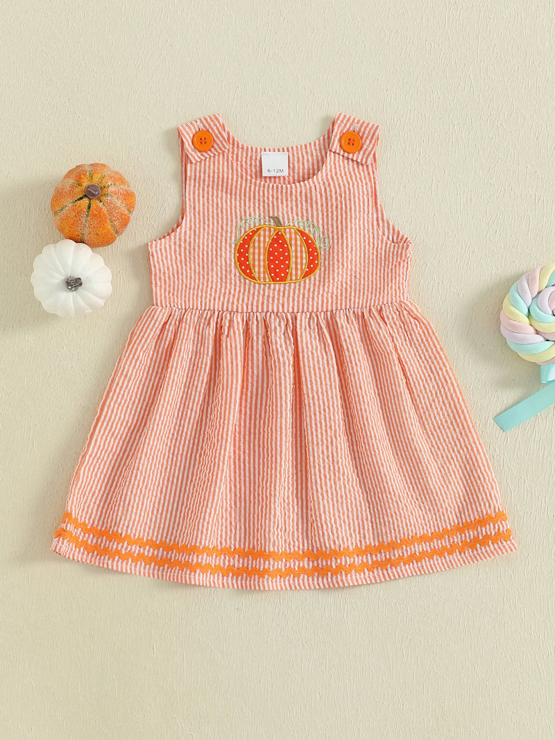 "Seersucker Pumpkin" Embroidered Sleeveless Dress
