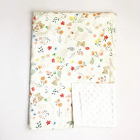 Lightweight Summer and Spring baby animals Minky blanket with colorful floral and bear prints, 100 cm x 75 cm.