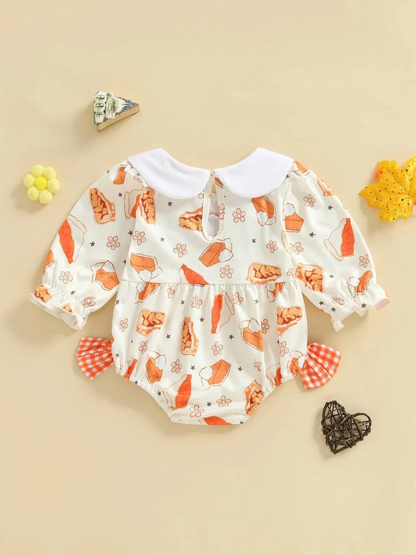 Sweetie Pie Smocked Fall Baby Bubble with Pumpkin Pie Embroidery and Easy Diaper Snaps - The Palm Beach Baby