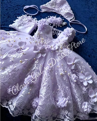 Eden Beaded Lace Appliquéd Special Occasion Long Gown Matching Bonnet