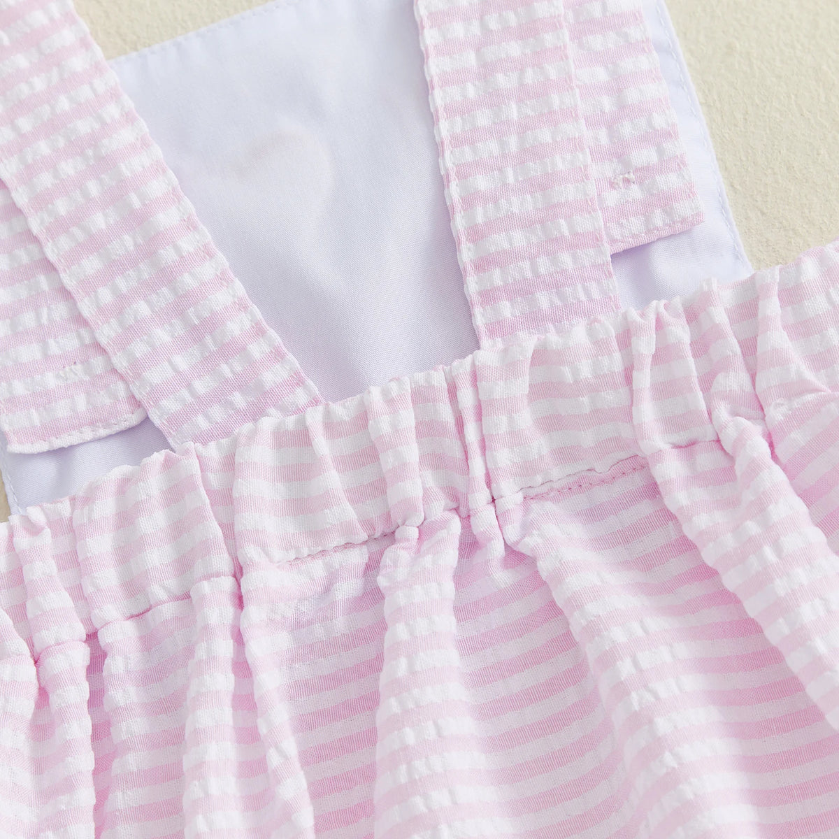 Pink and white gingham I Love Daddy Overalls Bubble romper with snaps at legs
