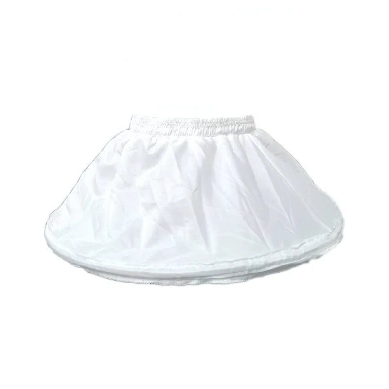 Girl's adjustable off-white short crinoline underskirt with elastic waistband for party, baptism, or formal dresses.