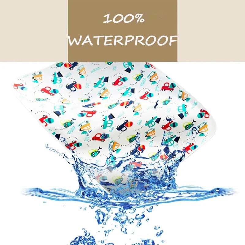 White waterproof changing pad cover with colorful car prints, 50x70 cm or 70x90 cm, splash of water