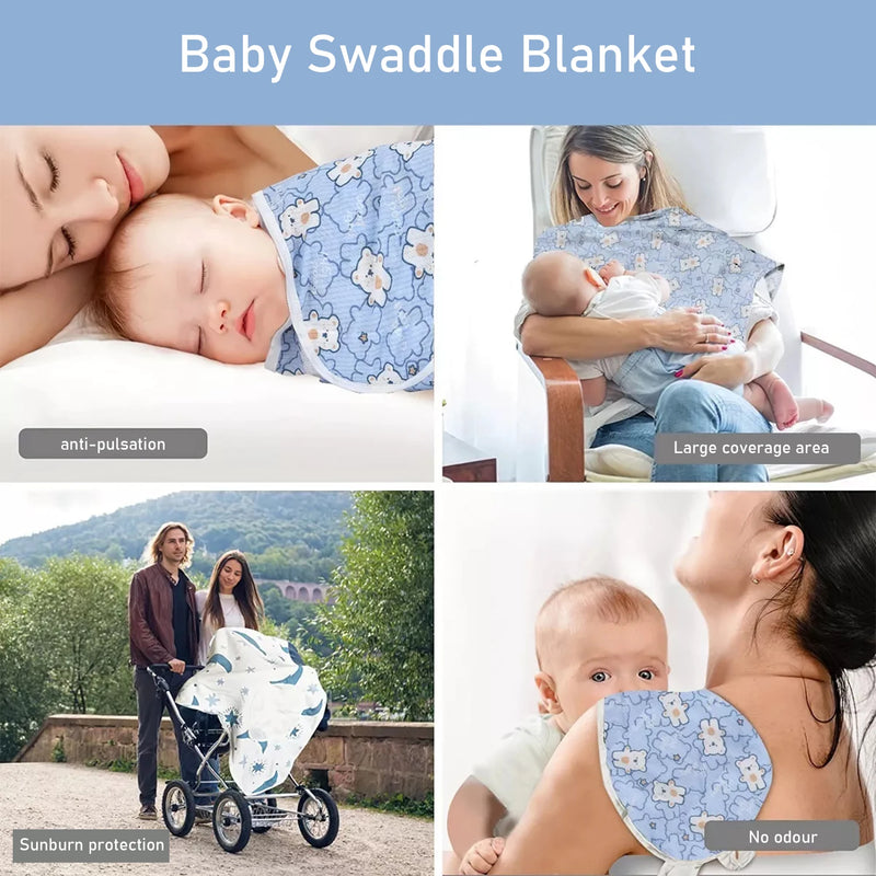 Soothing Baby Swaddle Set Cartoon for Newborns with a mother and baby using the swaddle blanket, showcasing comfort and anti-pulsation features.