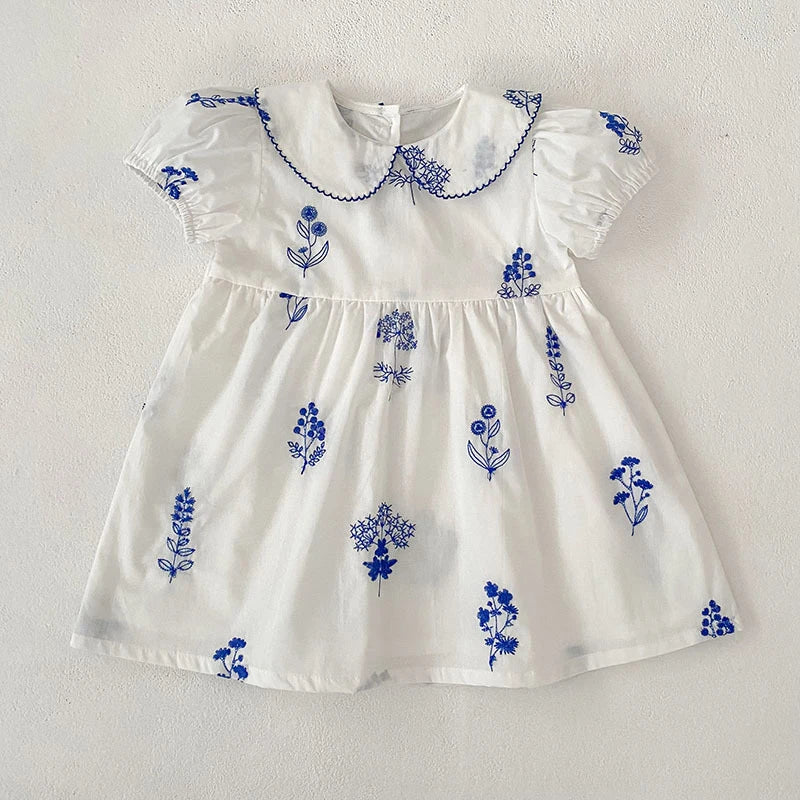 Bleu Fleurs Peter Pan Collared Girls Summer Frock - The Palm Beach Baby Estimated 12 - 20 Day Shipping