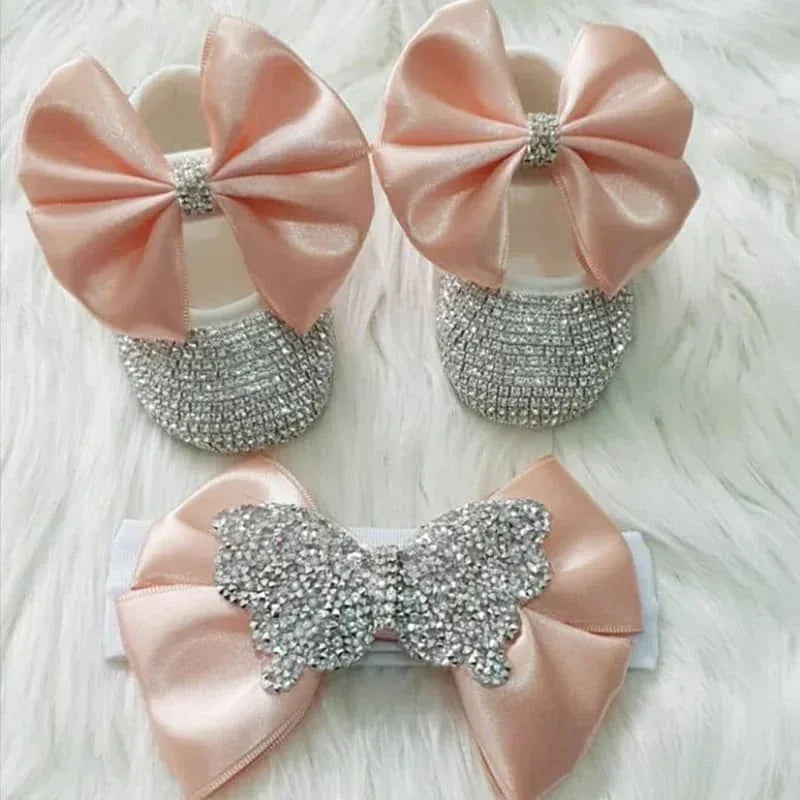 Rhinestone Baby Girl Formal Shoes Set with Satin Bows - The Palm Beach Baby