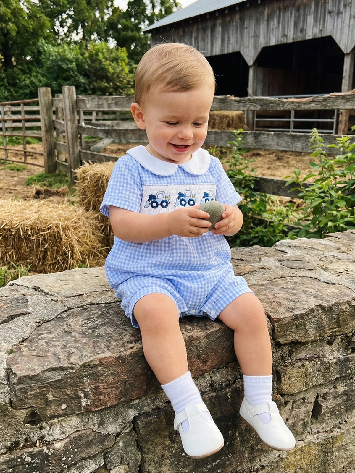 Smocked Cuties Seersucker Rompers Embroidered In 2 Kid-Worthy Designs - The Palm Beach Baby Estimated 13 - 20 Day Shipping